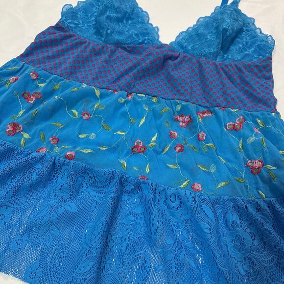 NWT Victoria's Secret Vintage Y2k 2006 Lace Floral Blue Dainty Babydoll Top Med - Picture 3 of 8